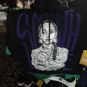 Bricks & Butter  Sade Black Graphic Fleece Pullover Hoodie XL Men's Art